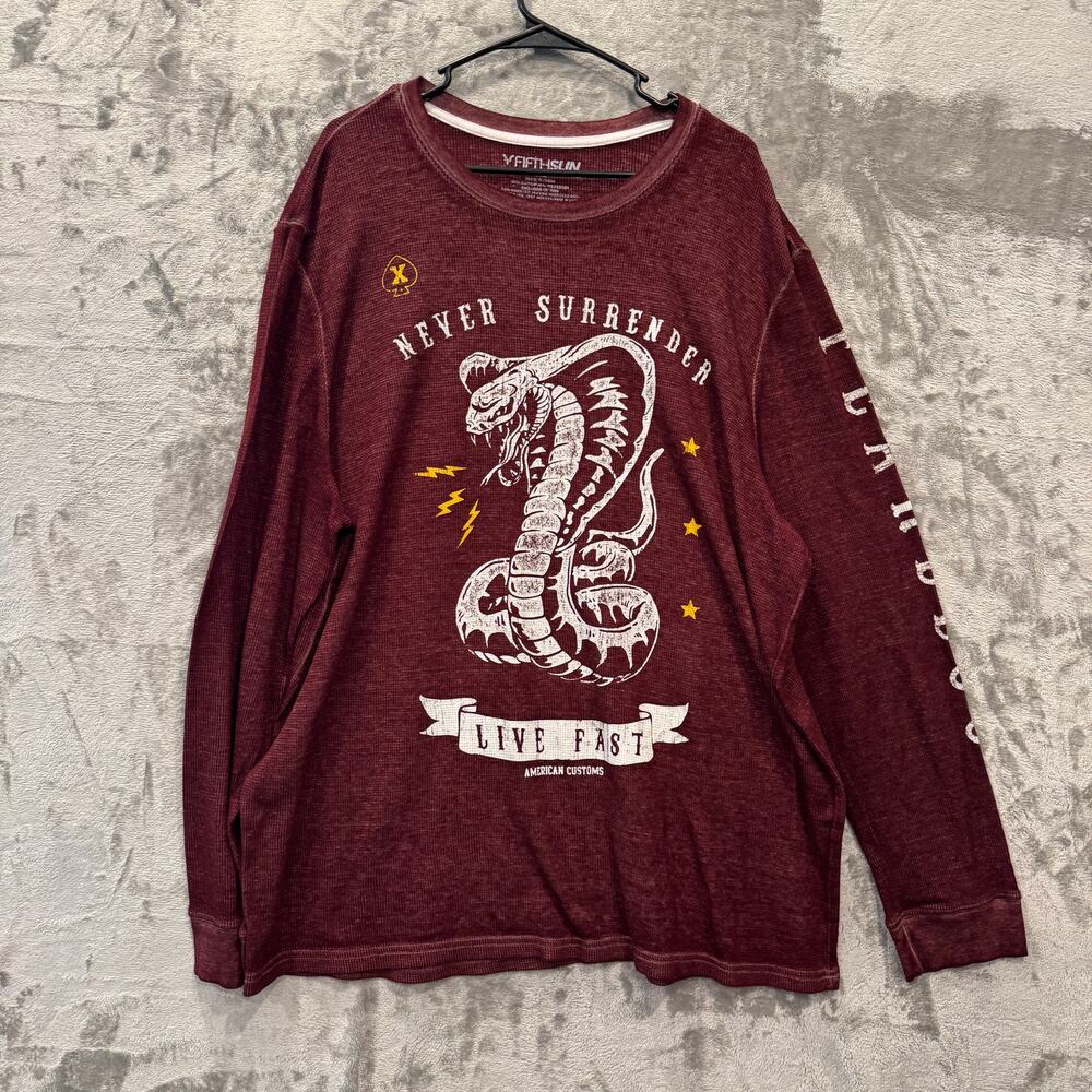 FifthSun “Never Surrender” Cobra Graphic Long Sleeve Tee 2XL Streetwear Casual
